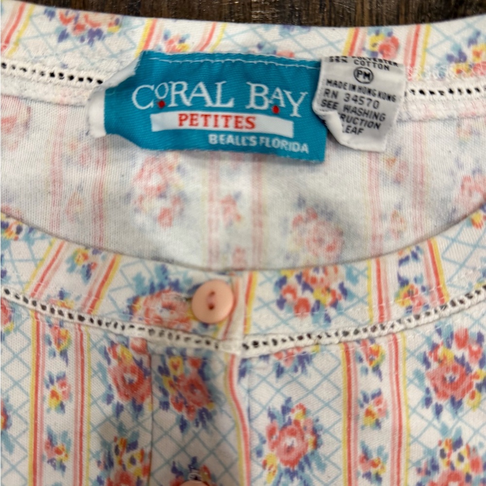 Coral Bay Cream Short Sleeve Floral Stripe Top with Peach Accents - Picture 2 of 4